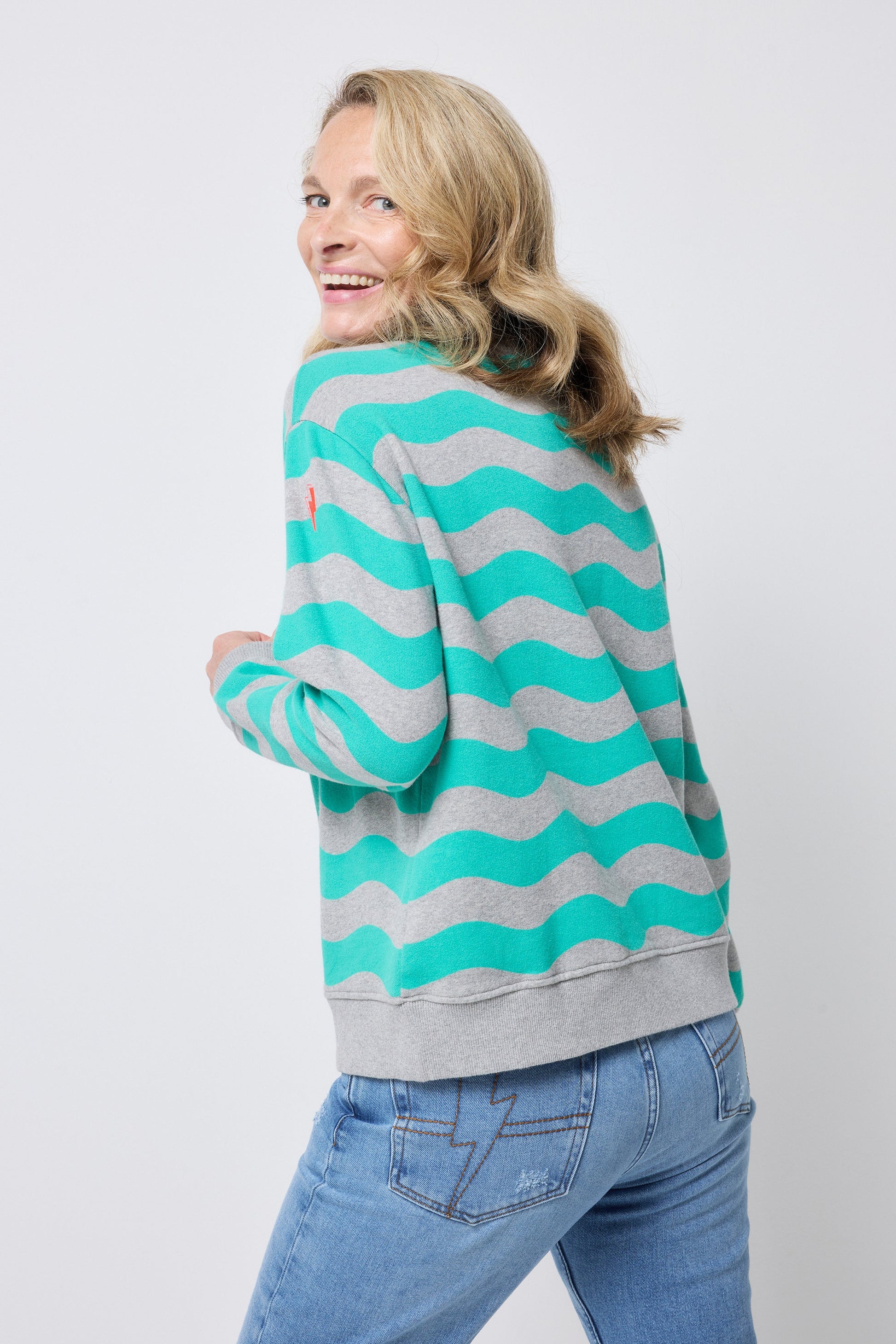 Light Grey with Green Wave Stripe Oversized Sweatshirt