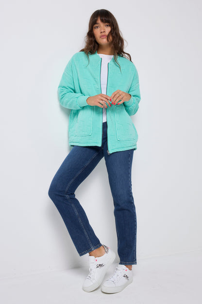 Turquoise Lightning Bolt Oversized Quilted Bomber Jacket
