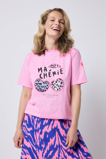Pink Ma Cherie Graphic Print Band T-Shirt
