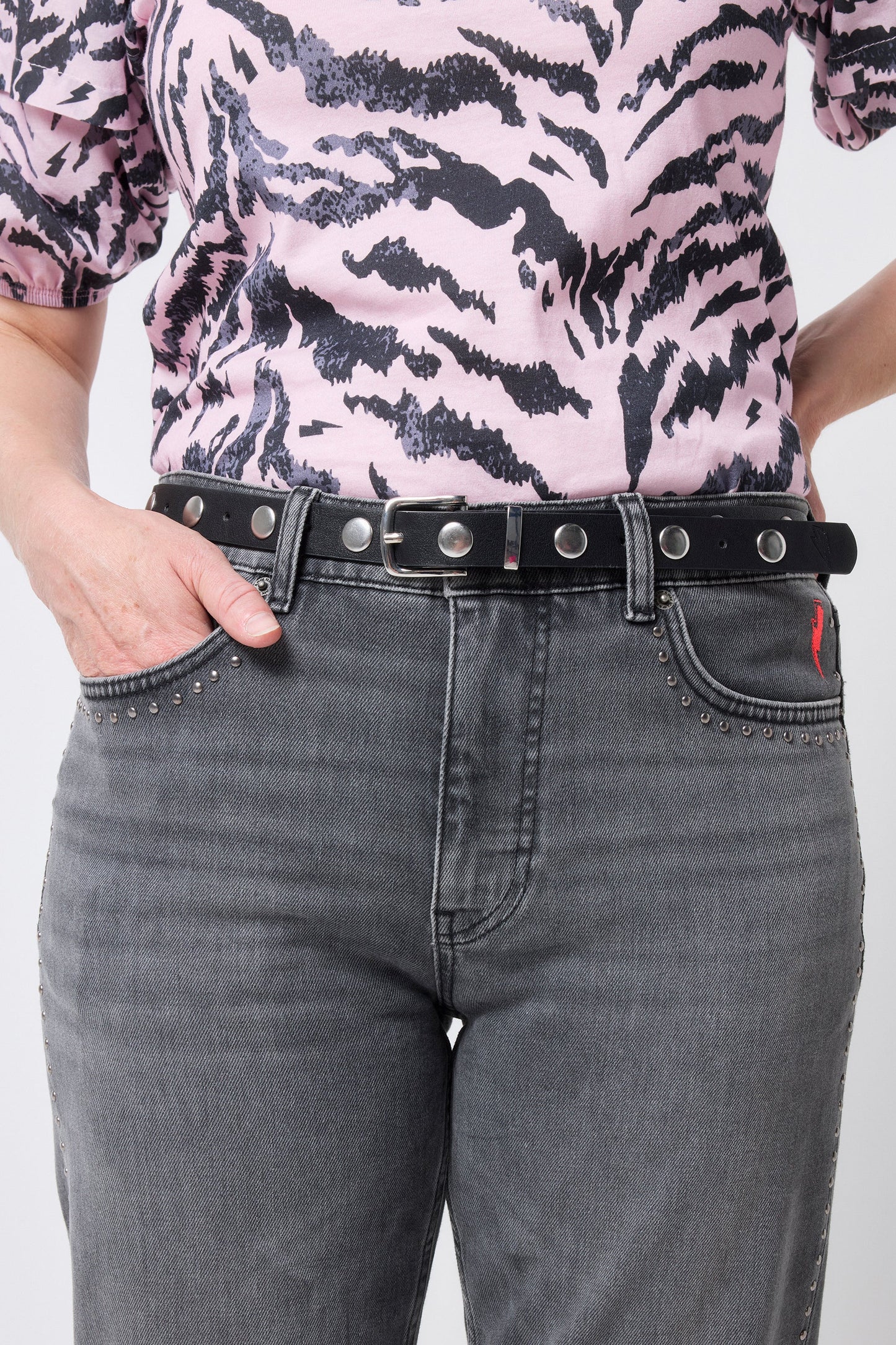 Silver-Tone Studded Black Belt