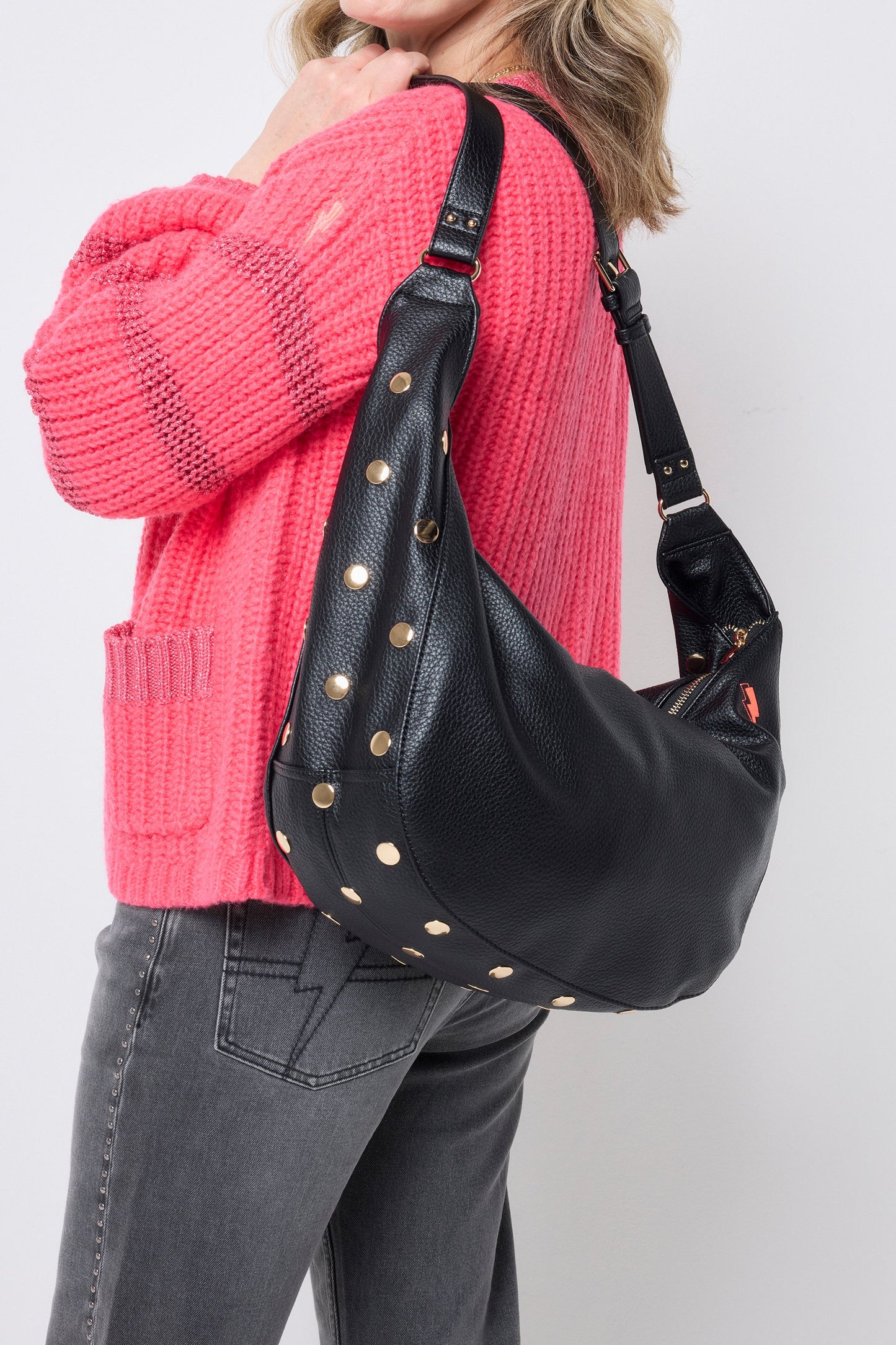 Black Studded Slouch Bag