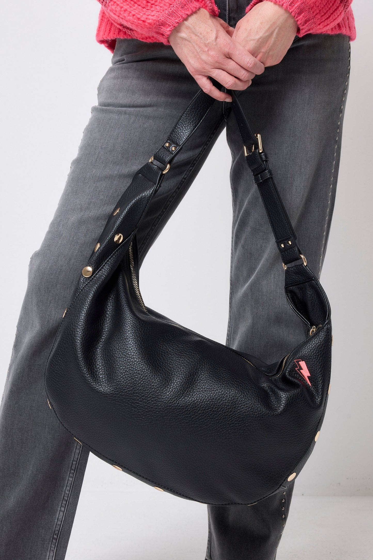 Black Studded Slouch Bag