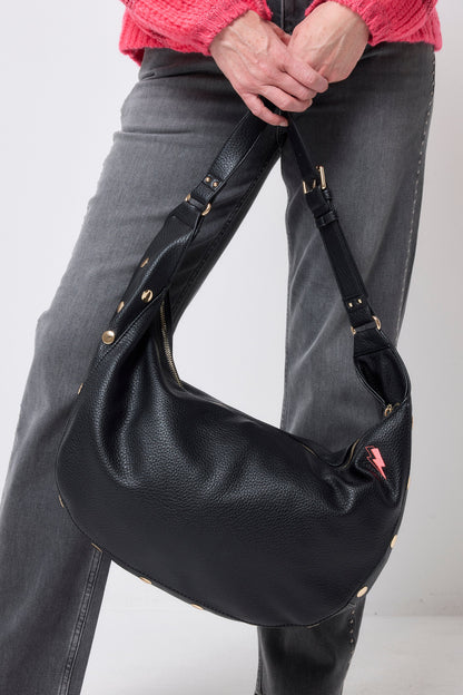 Black Studded Slouch Bag