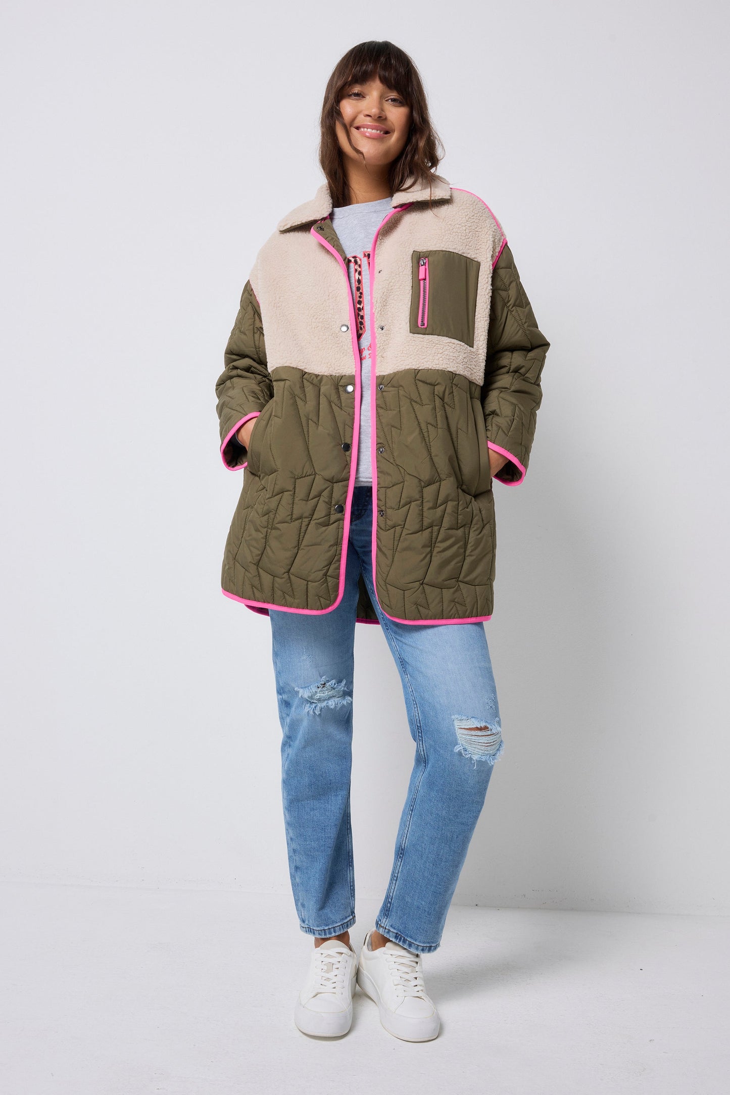 Quilted Khaki Lightning Bolt with Borg Coat