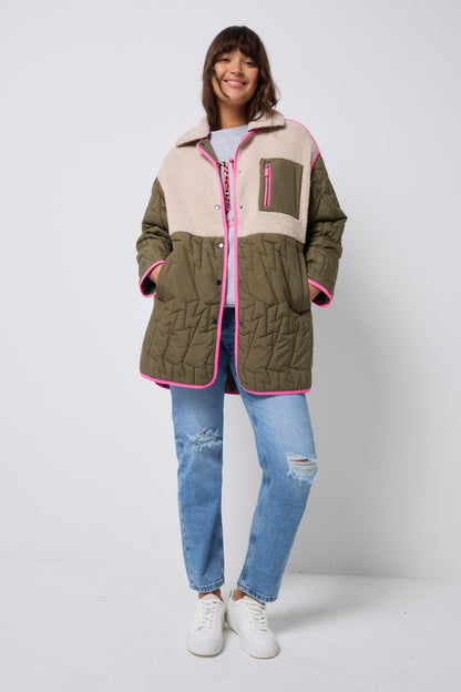 Quilted Khaki Lightning Bolt with Borg Coat