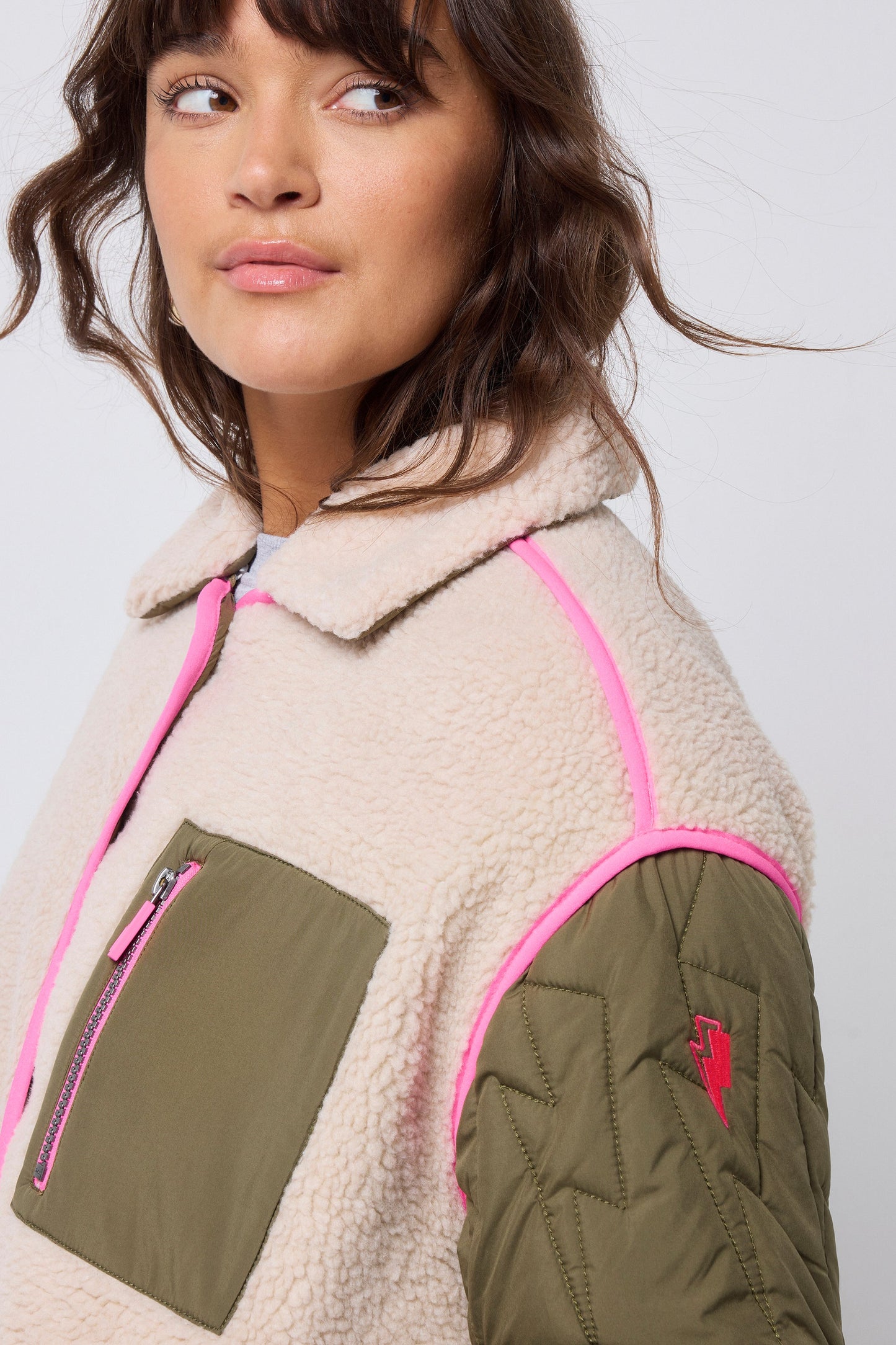 Quilted Khaki Lightning Bolt with Borg Coat