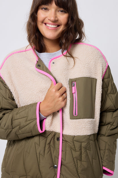 Quilted Khaki Lightning Bolt with Borg Coat