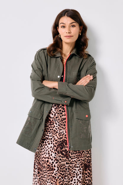 Khaki with Studded Bolt Utility Jacket