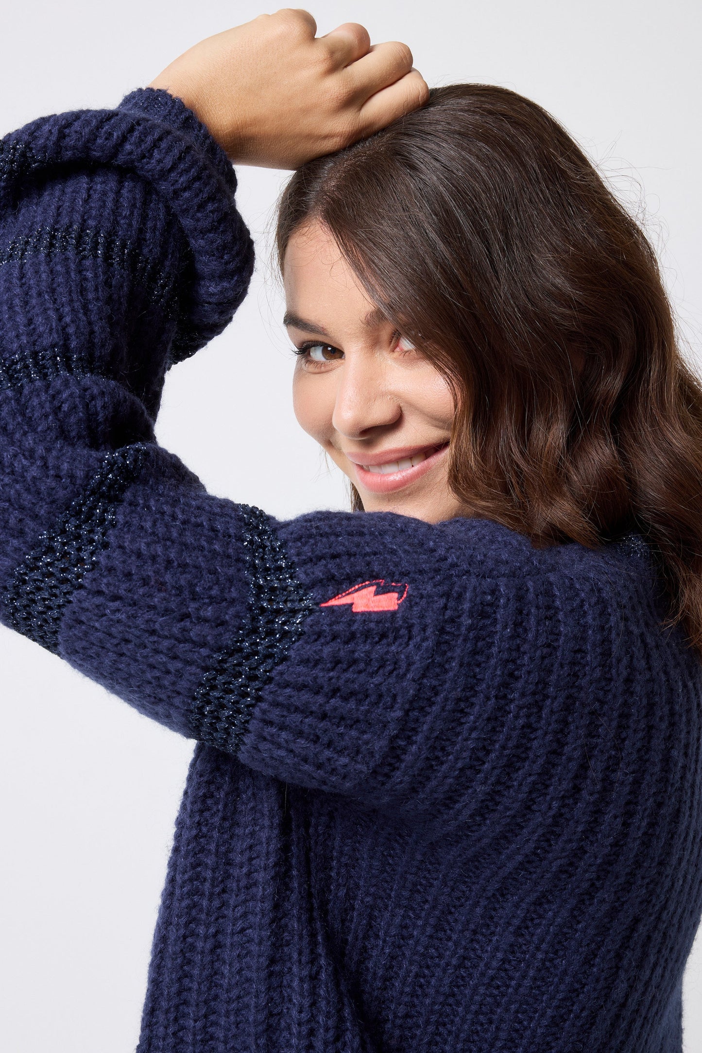 Navy Metallic Stripe Edge to Edge Cardigan