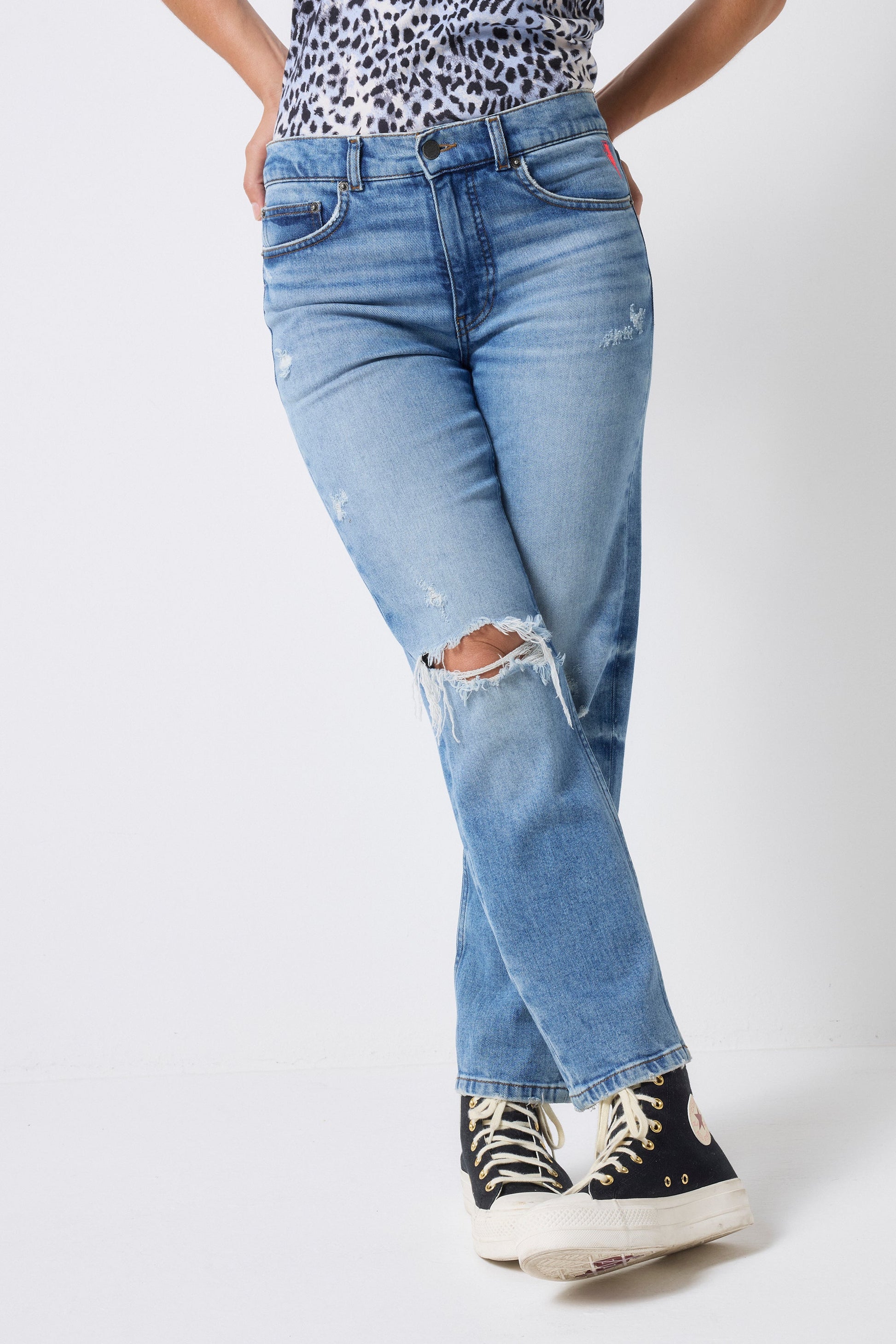 Authentic Light Indigo Distressed Boyfriend Jeans