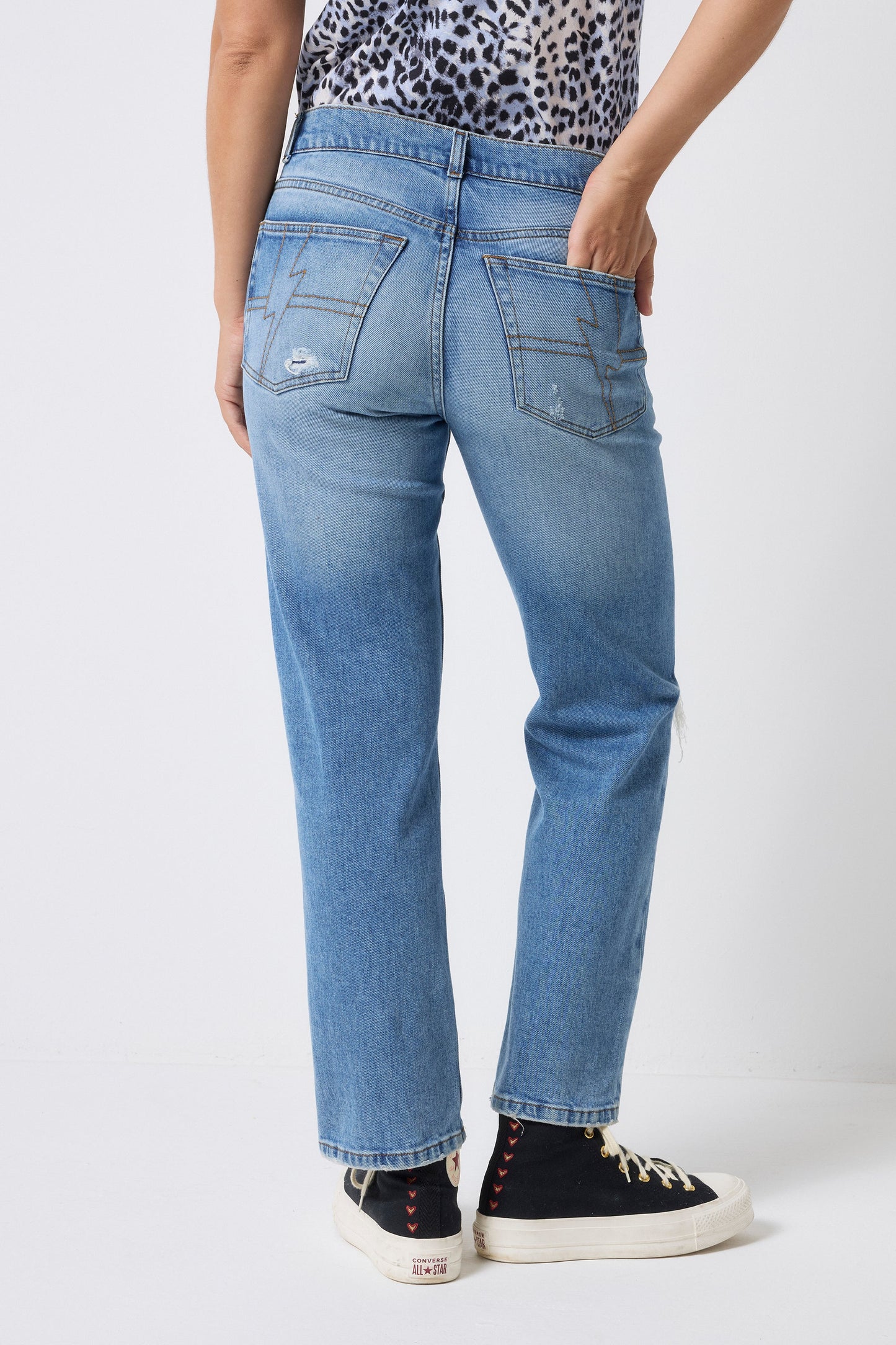 Authentic Light Indigo Distressed Boyfriend Jeans