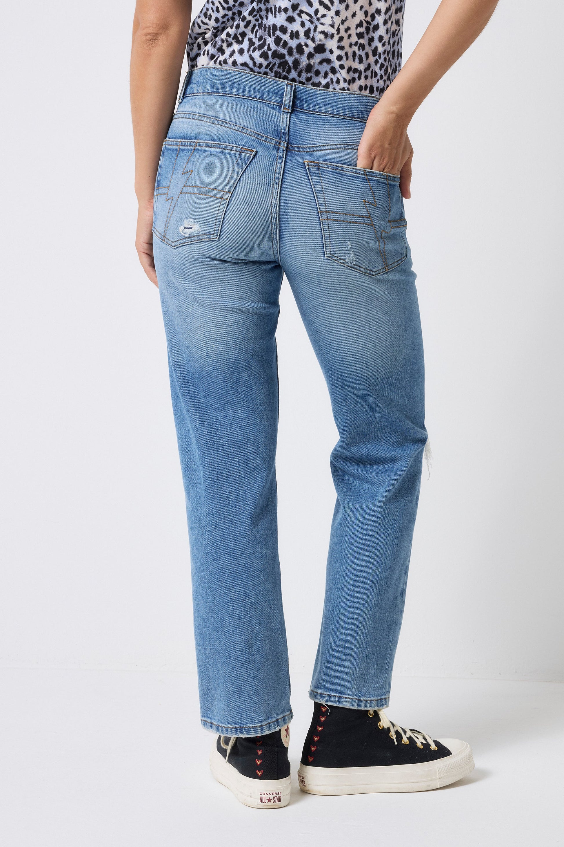 Authentic Light Indigo Distressed Boyfriend Jeans
