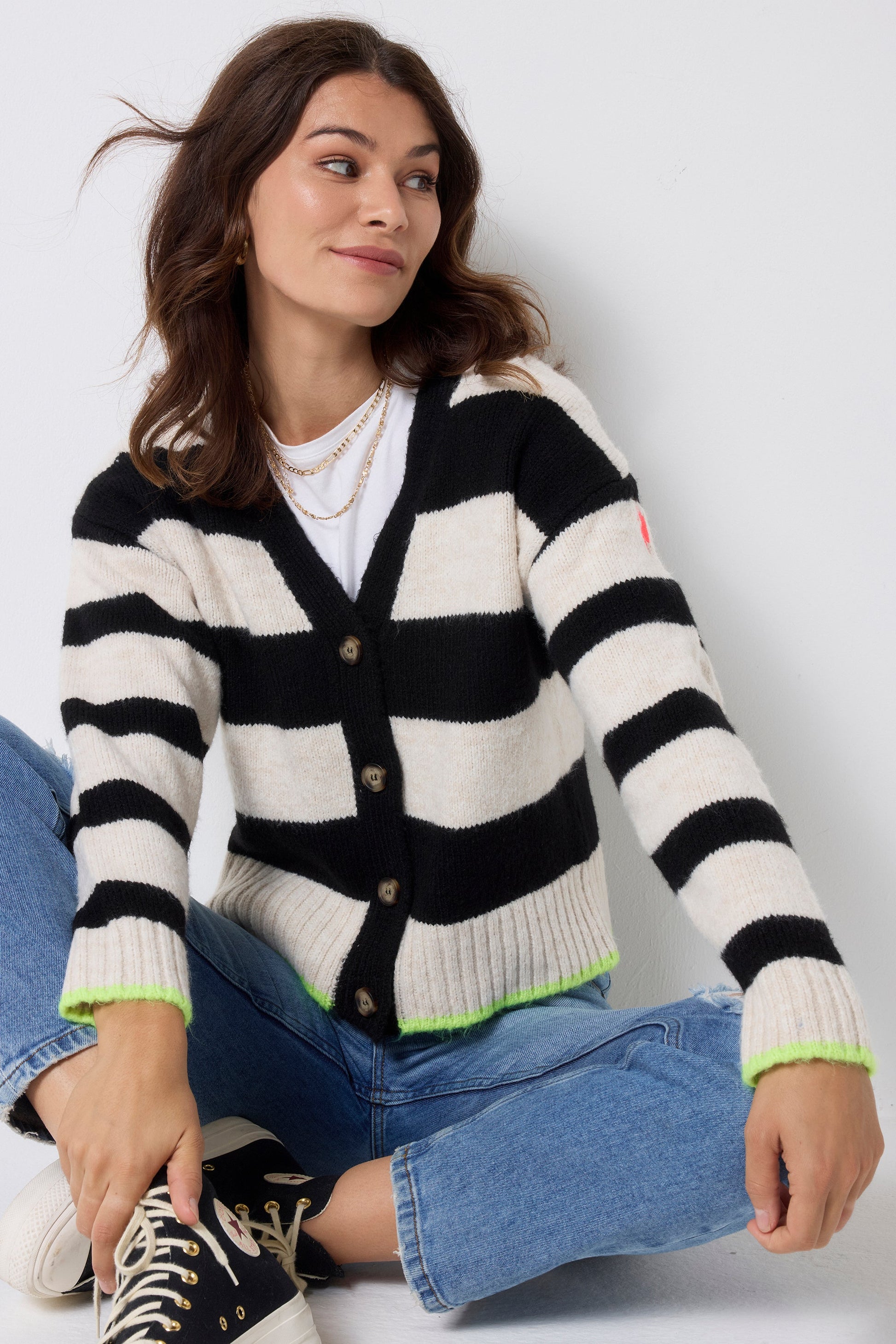 Cream with Black Bold Stripe Cardigan