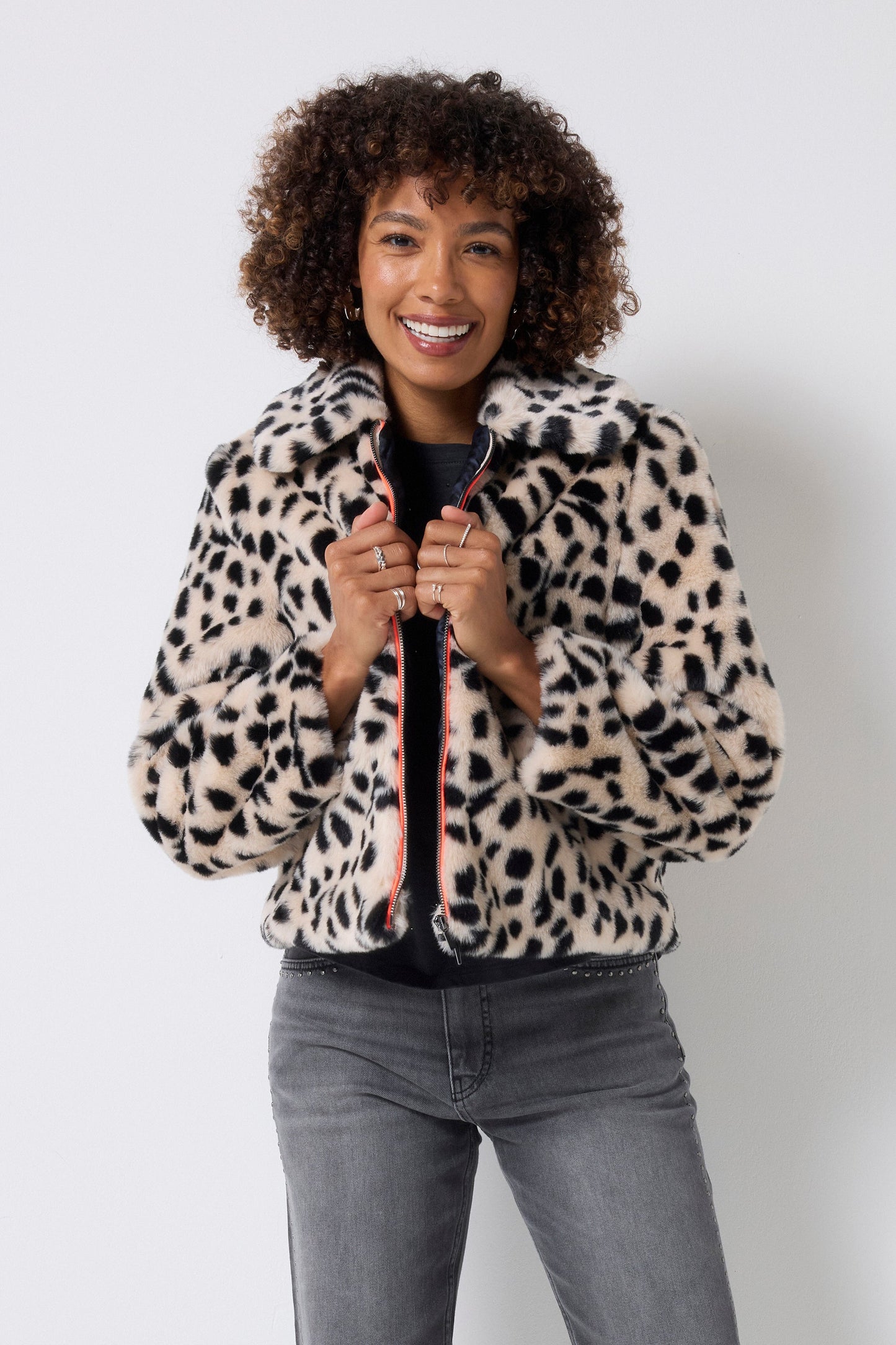 Cream with Black Cheetah Faux Fur Jacket