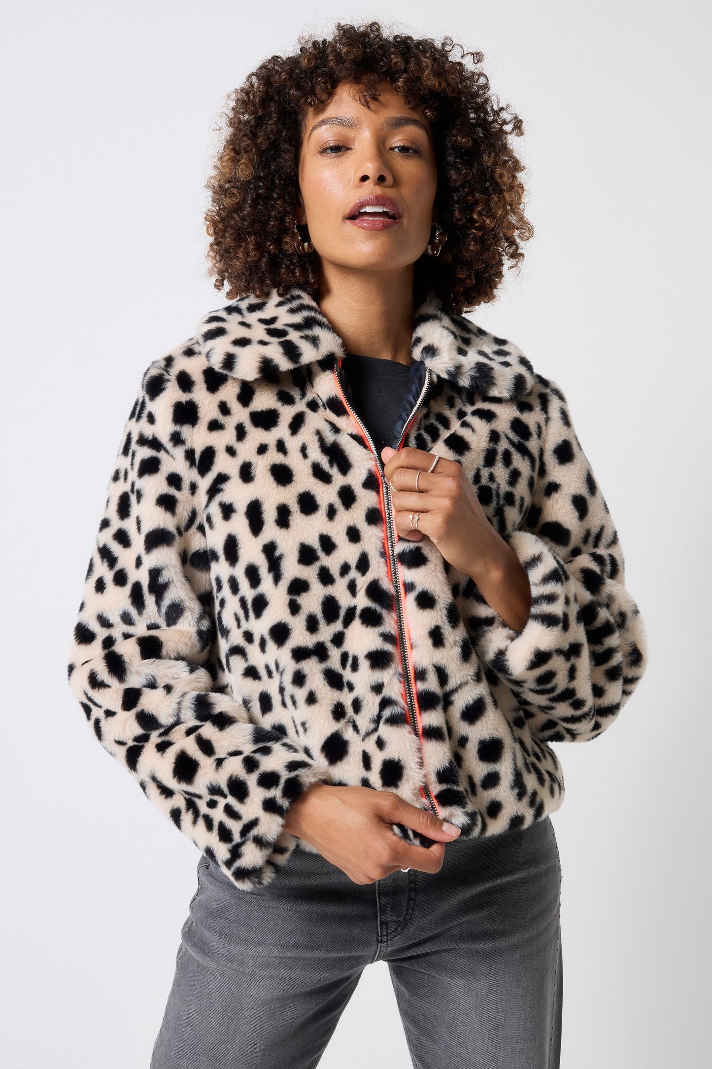 Cream with Black Cheetah Faux Fur Jacket