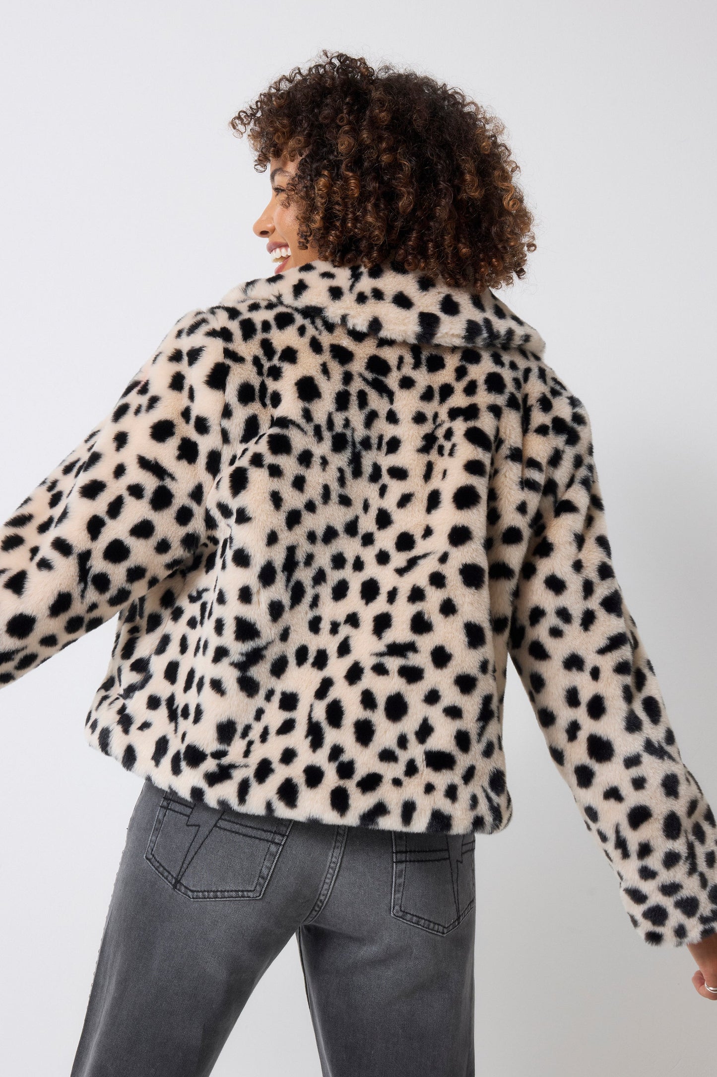 Cream with Black Cheetah Faux Fur Jacket
