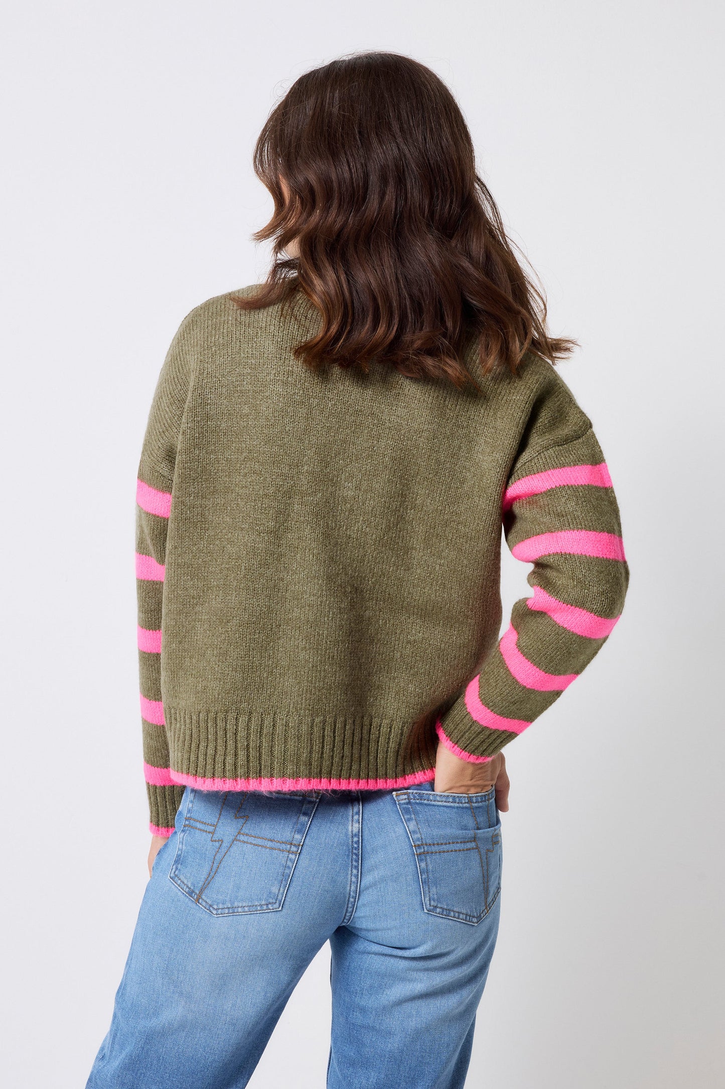 Khaki and Pink Stripe Cardigan