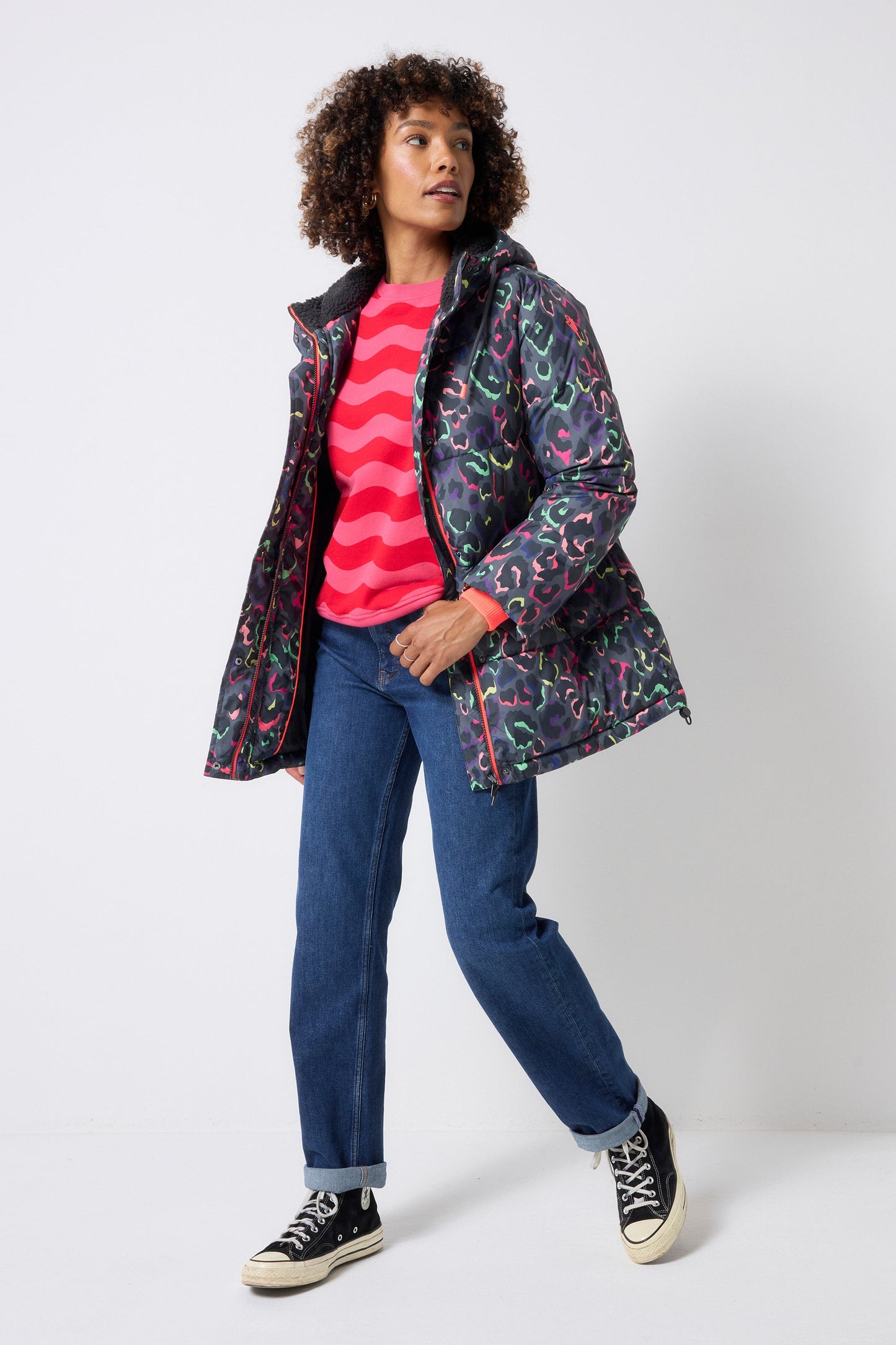 Grey with Rainbow Shadow Leopard Longer Length Puffer Coat