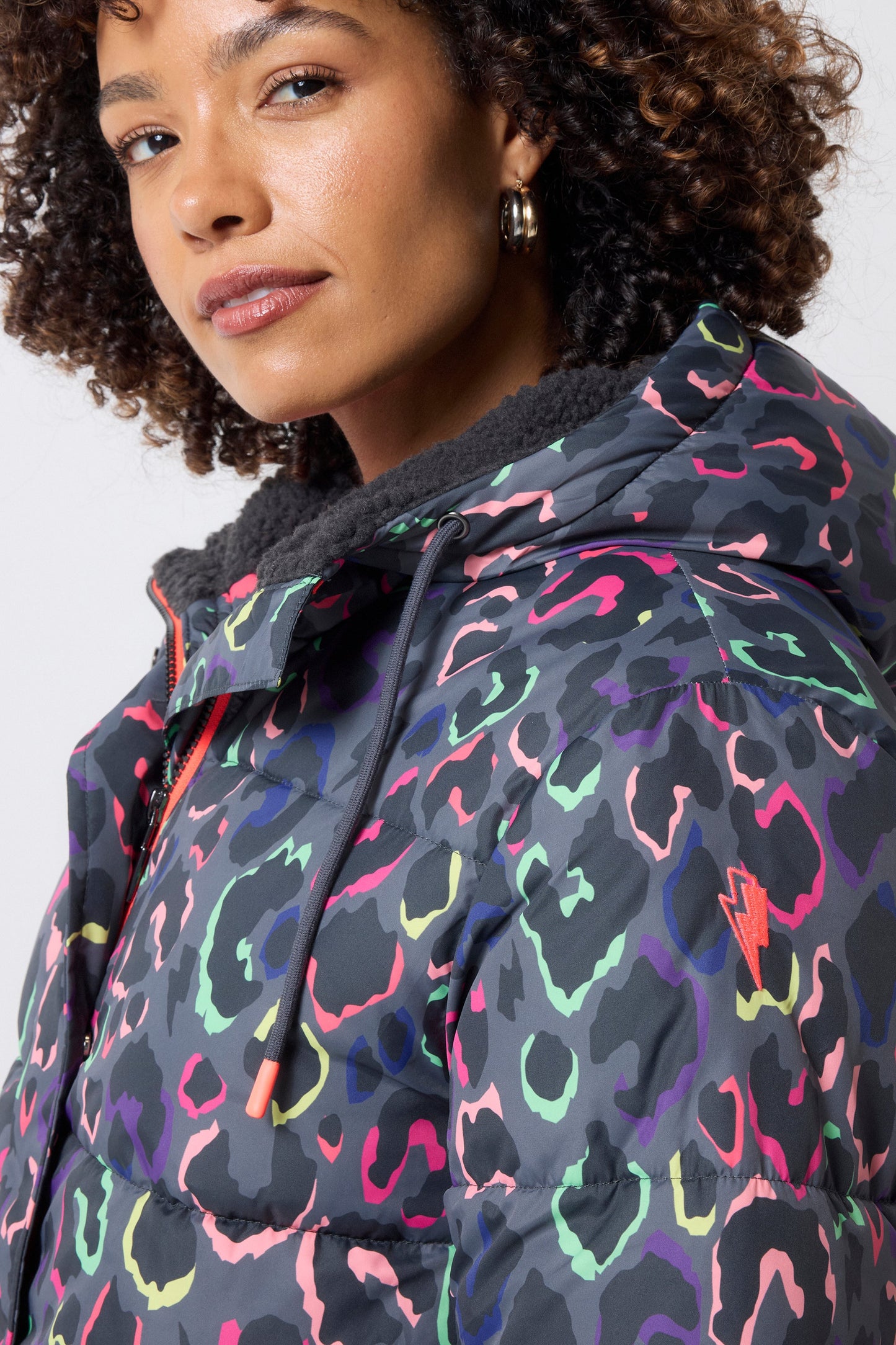 Grey with Rainbow Shadow Leopard Longer Length Puffer Coat