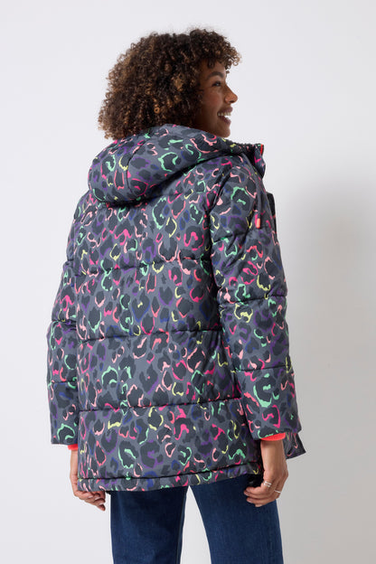 Grey with Rainbow Shadow Leopard Longer Length Puffer Coat