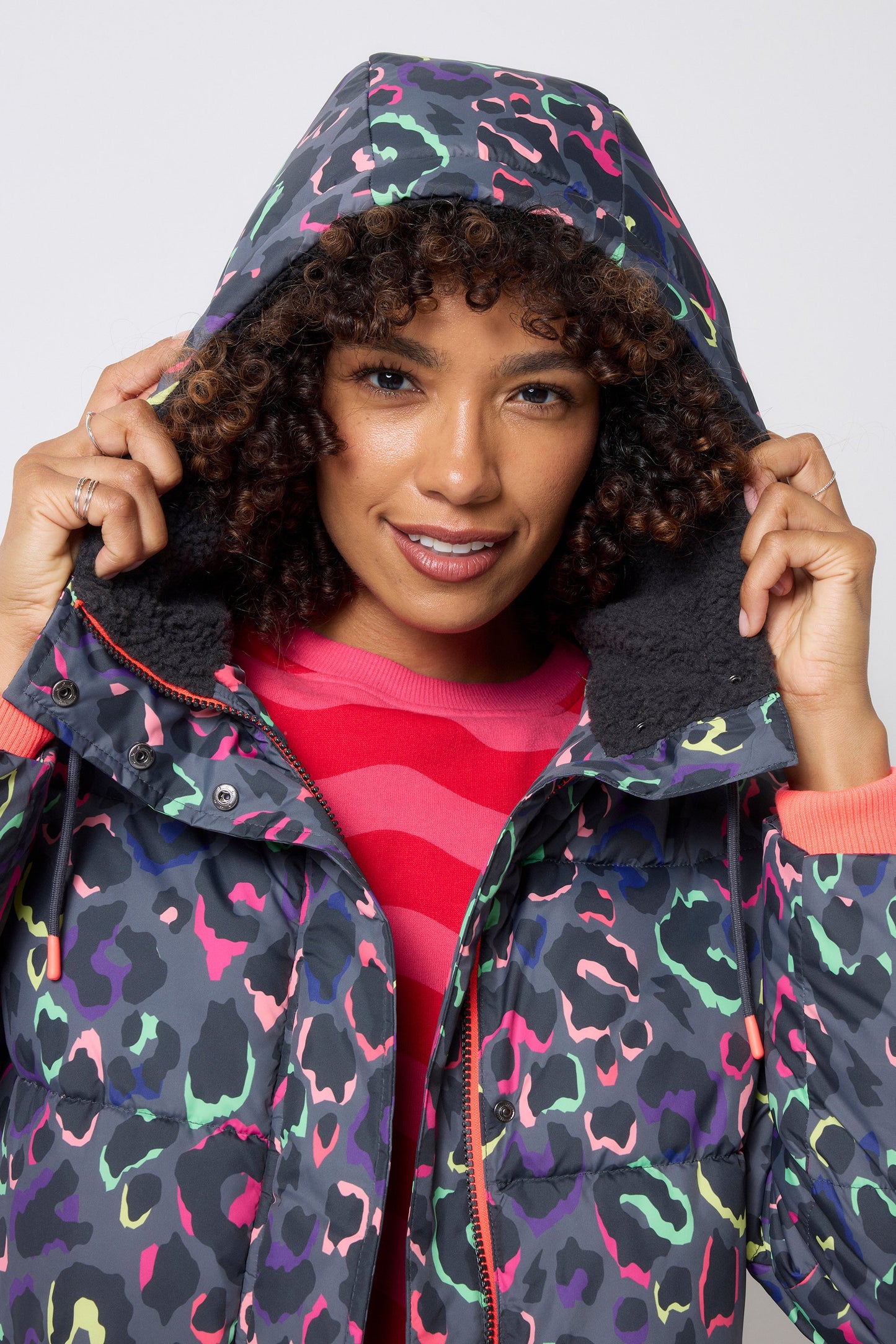 Grey with Rainbow Shadow Leopard Longer Length Puffer Coat