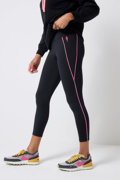 Black with Neon Piping 7/8 Length Active Leggings