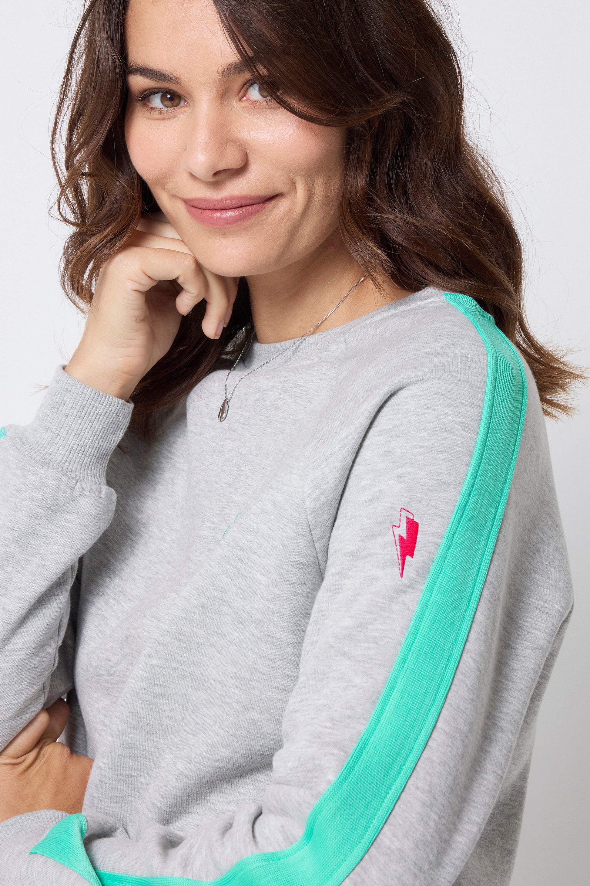 Grey Marl with Turquoise Colourblock Relaxed Sweatshirt