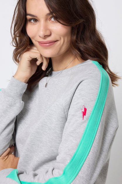 Grey Marl with Turquoise Colourblock Relaxed Sweatshirt