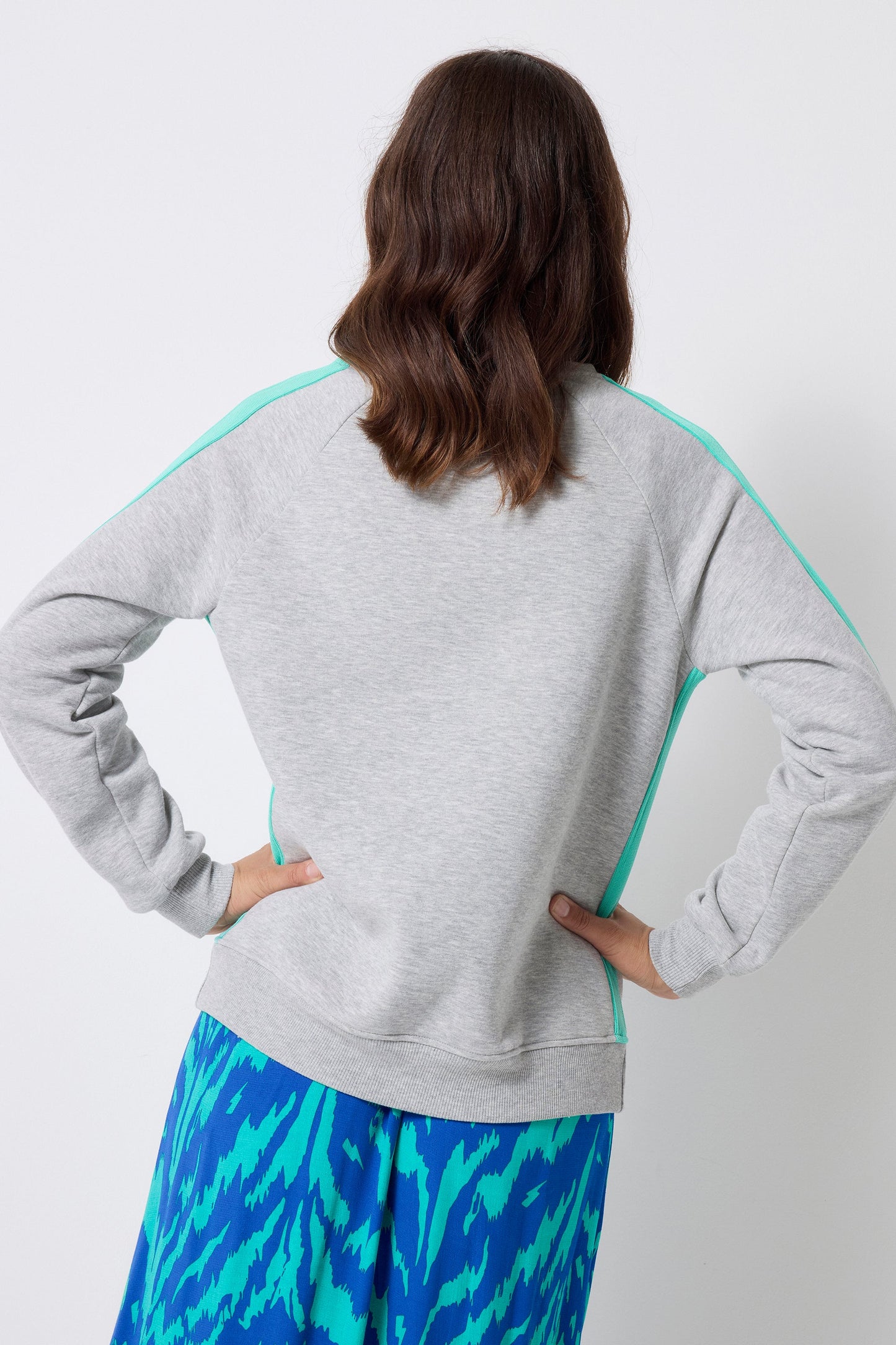 Grey Marl with Turquoise Colourblock Relaxed Sweatshirt