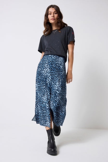 Navy Cheetah Midi Skirt
