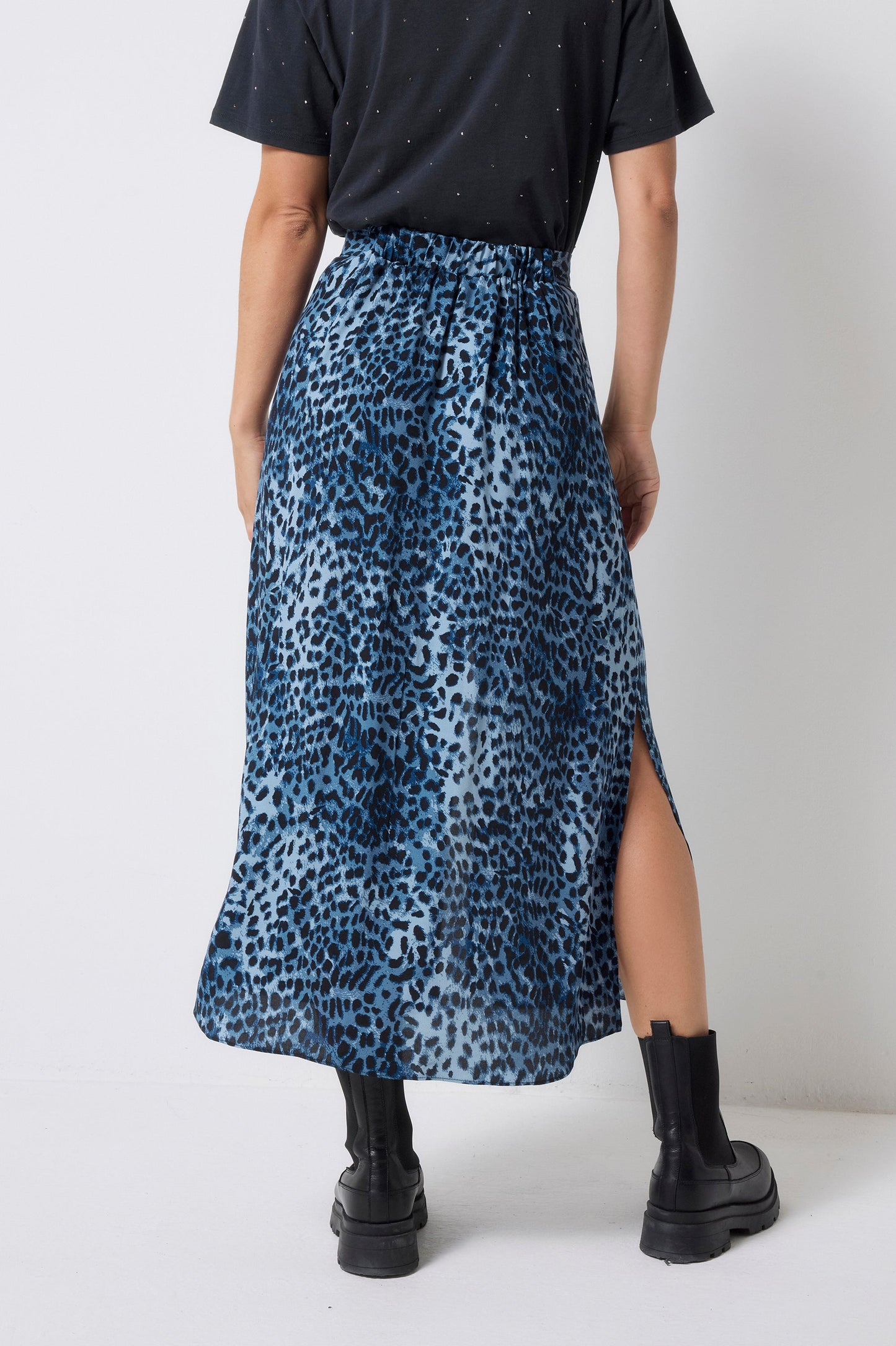 Navy Cheetah Midi Skirt