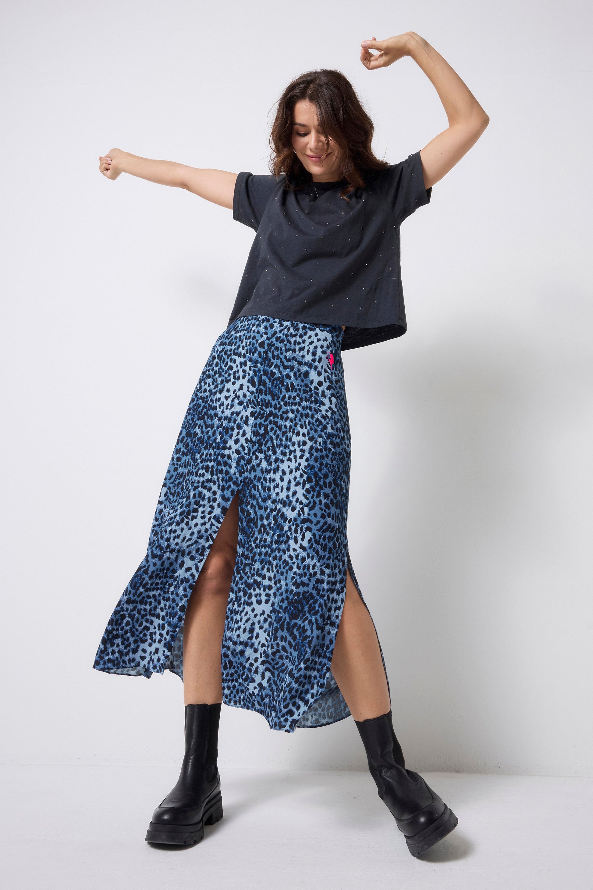 Navy Cheetah Midi Skirt