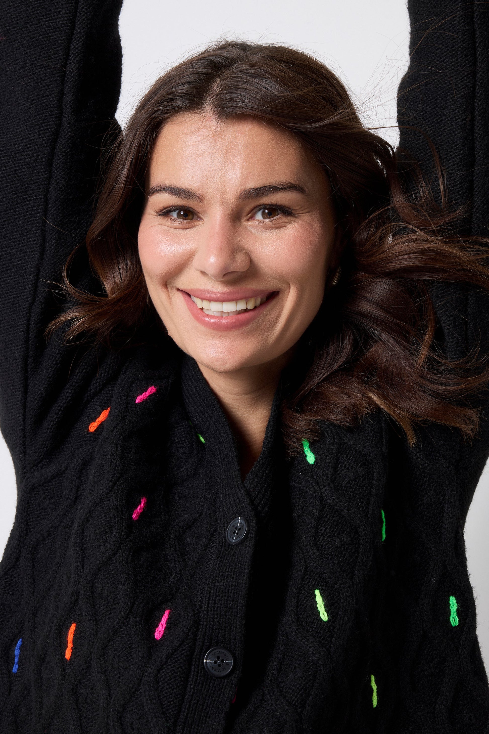 Black with Neon Rainbow Flecks Cable Knit Cardigan