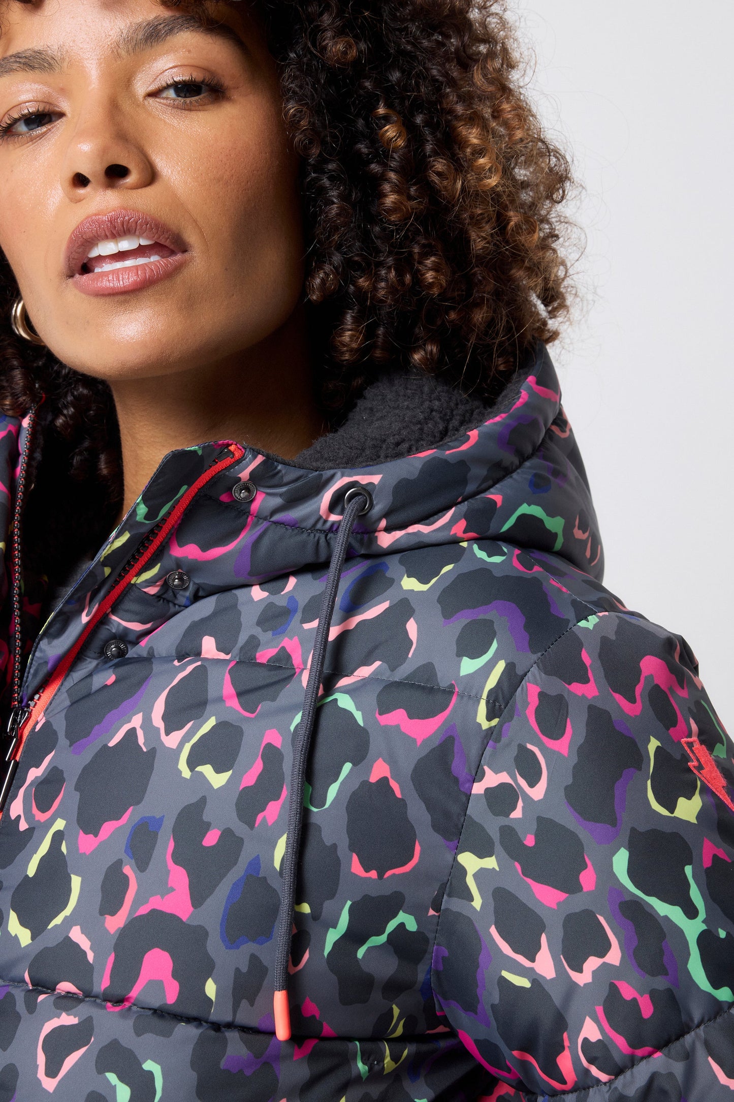 Grey with Rainbow Shadow Leopard Short Puffer Coat