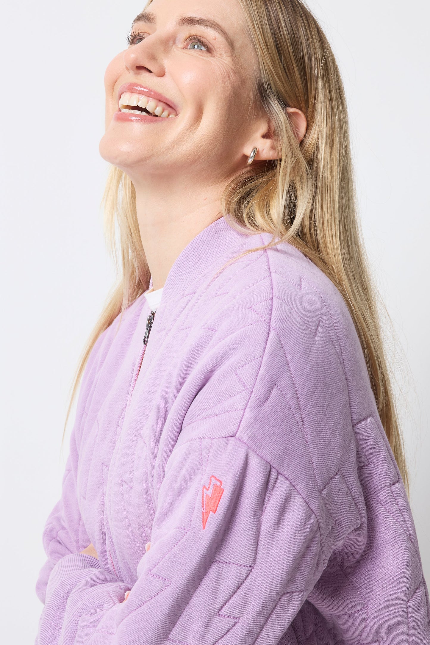 Lilac Lightning Bolt Regular Fit Quilted Bomber Jacket