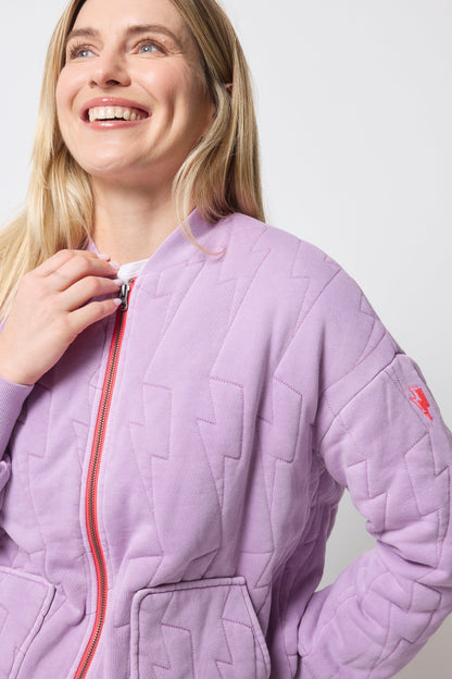 Lilac Lightning Bolt Regular Fit Quilted Bomber Jacket