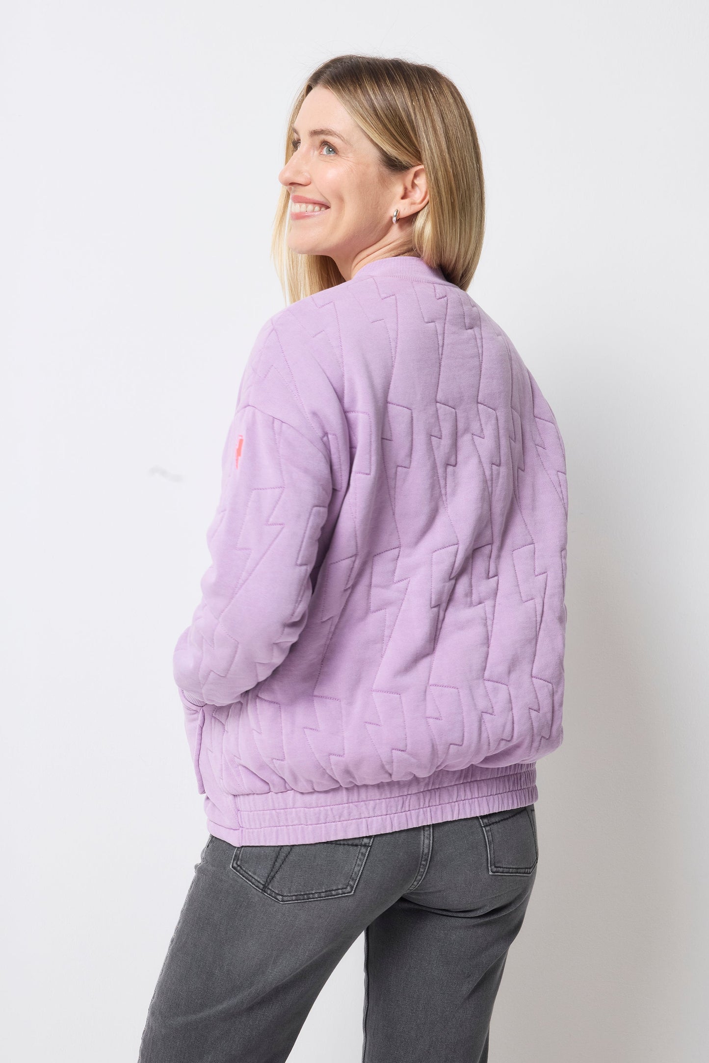 Lilac Lightning Bolt Regular Fit Quilted Bomber Jacket