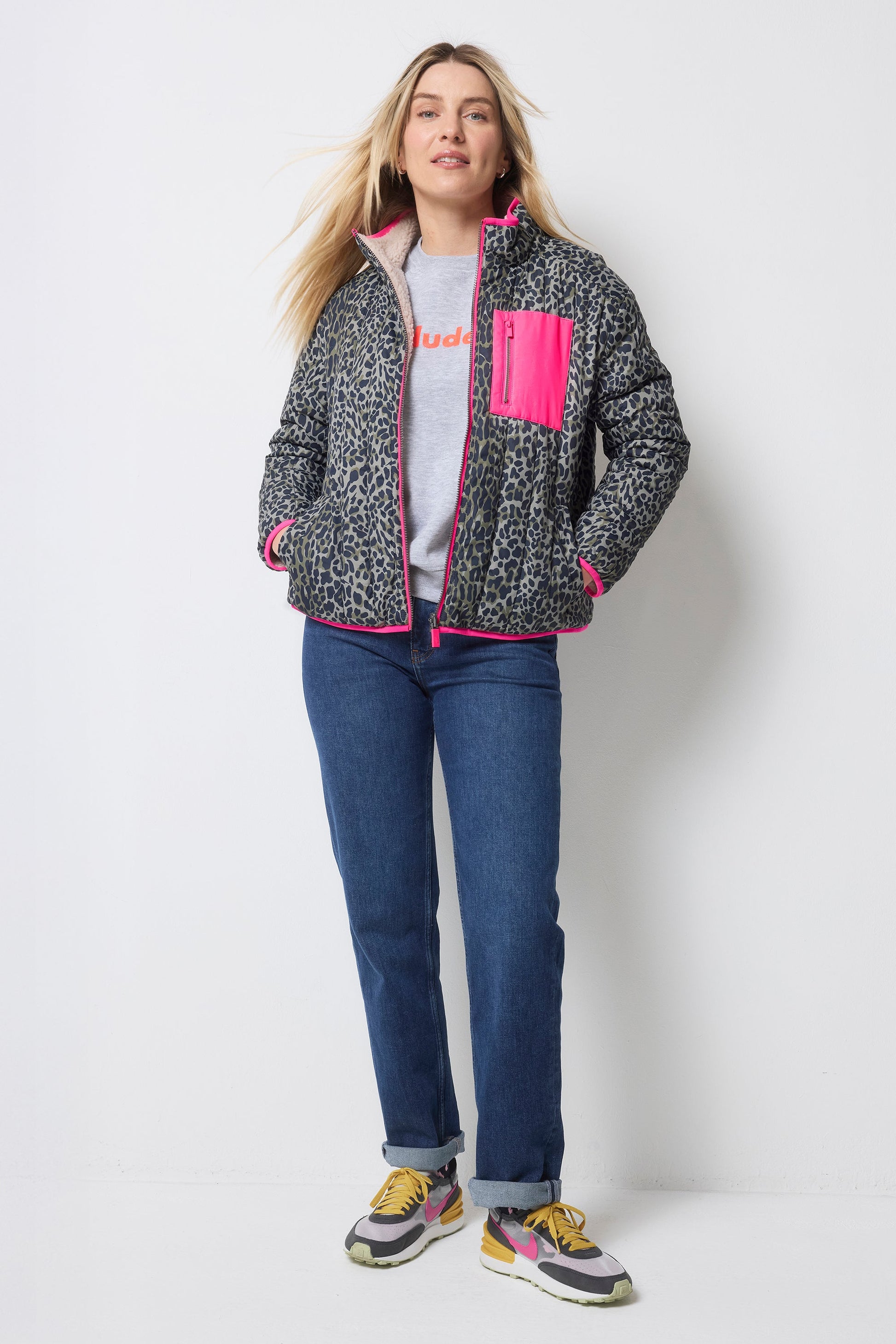 Khaki Wild Leopard Reversible Quilted Borg Coat