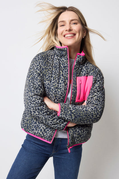 Khaki Wild Leopard Reversible Quilted Borg Coat