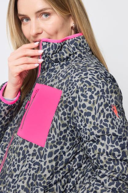 Khaki Wild Leopard Reversible Quilted Borg Coat