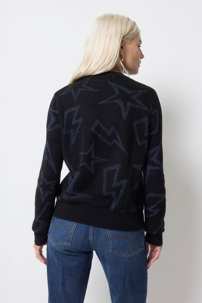 Black with Metallic Rainbow Star and Lightning Bolt Metallic Knit Jumper