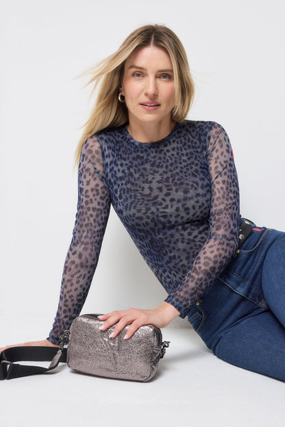 Navy Cheetah Mesh Top