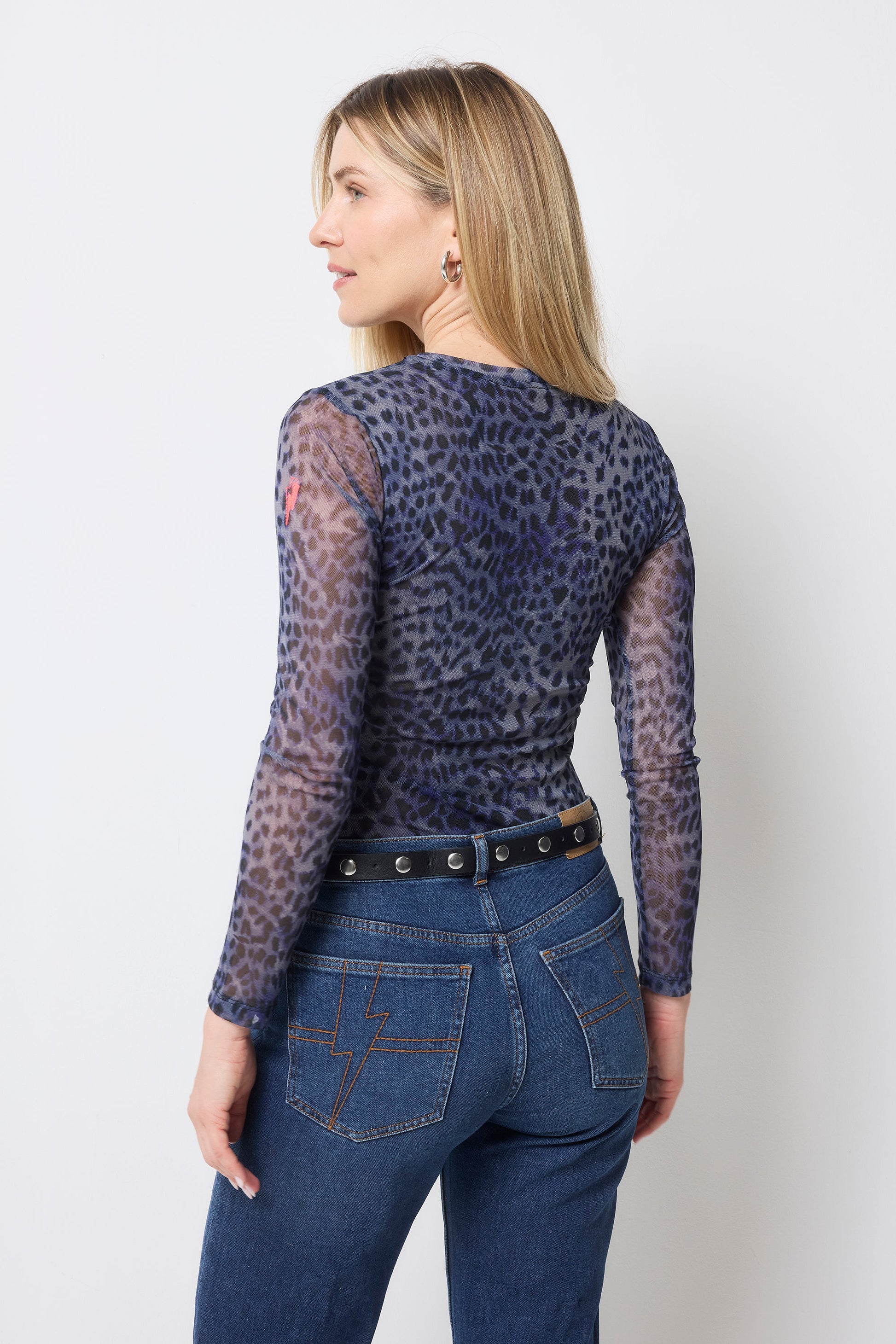 Navy Cheetah Mesh Top