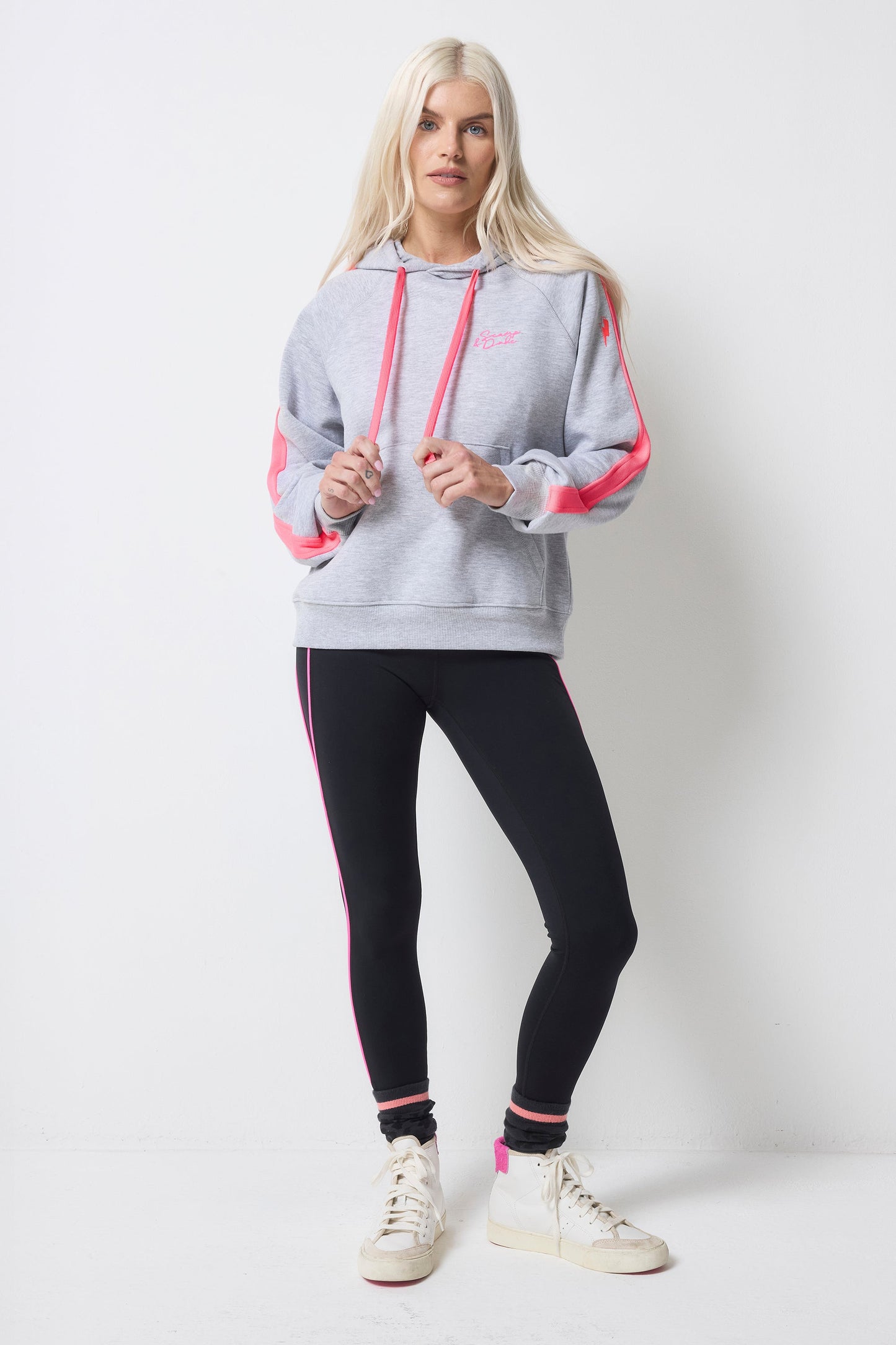 Light Grey Marl with Pink Colourblock Relaxed Hoodie