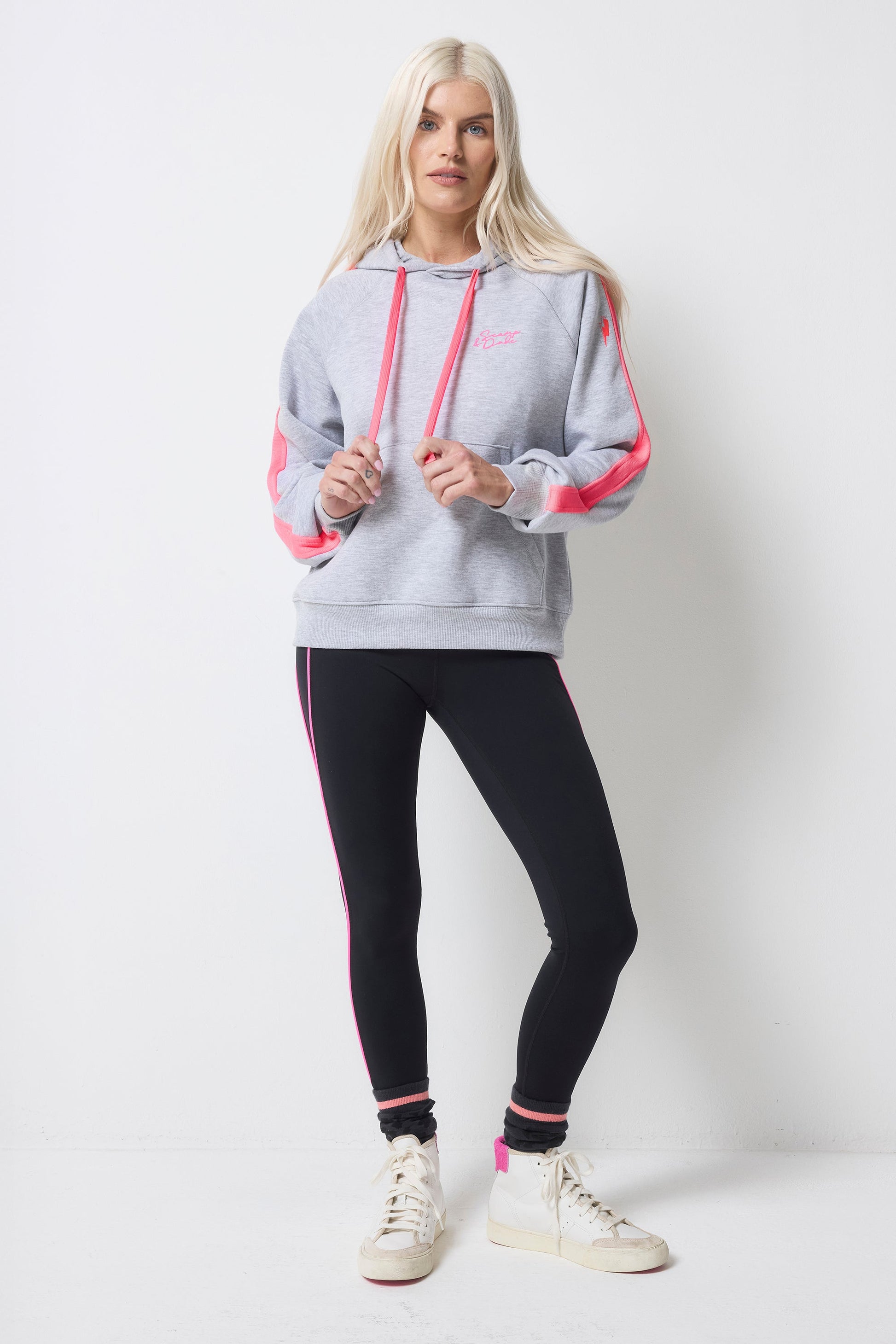 Light Grey Marl with Pink Colourblock Relaxed Hoodie
