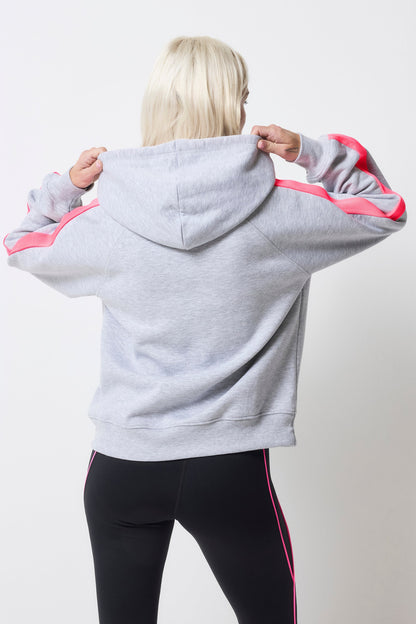 Light Grey Marl with Pink Colourblock Relaxed Hoodie