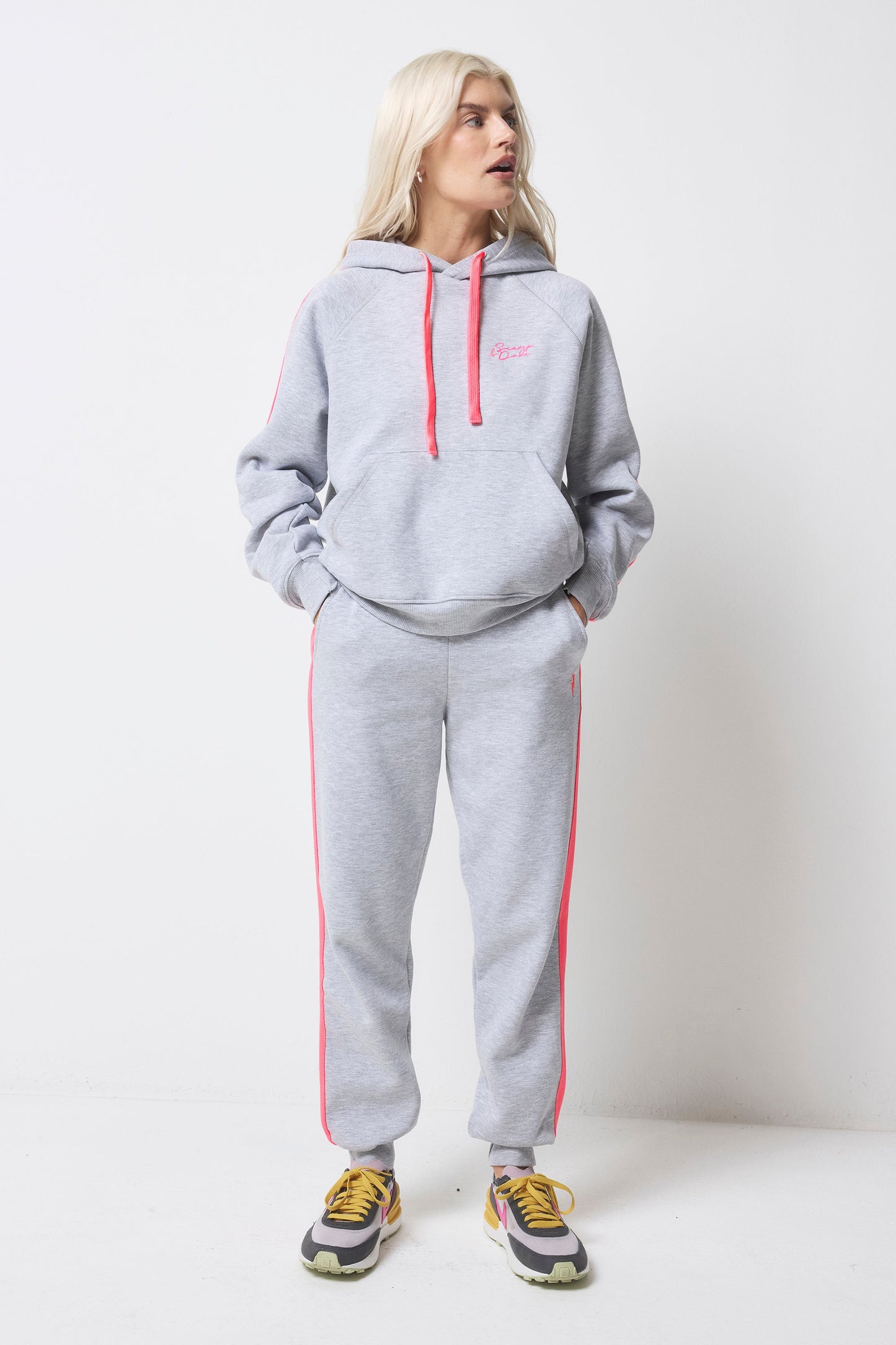Light Grey Marl with Pink Colourblock Joggers
