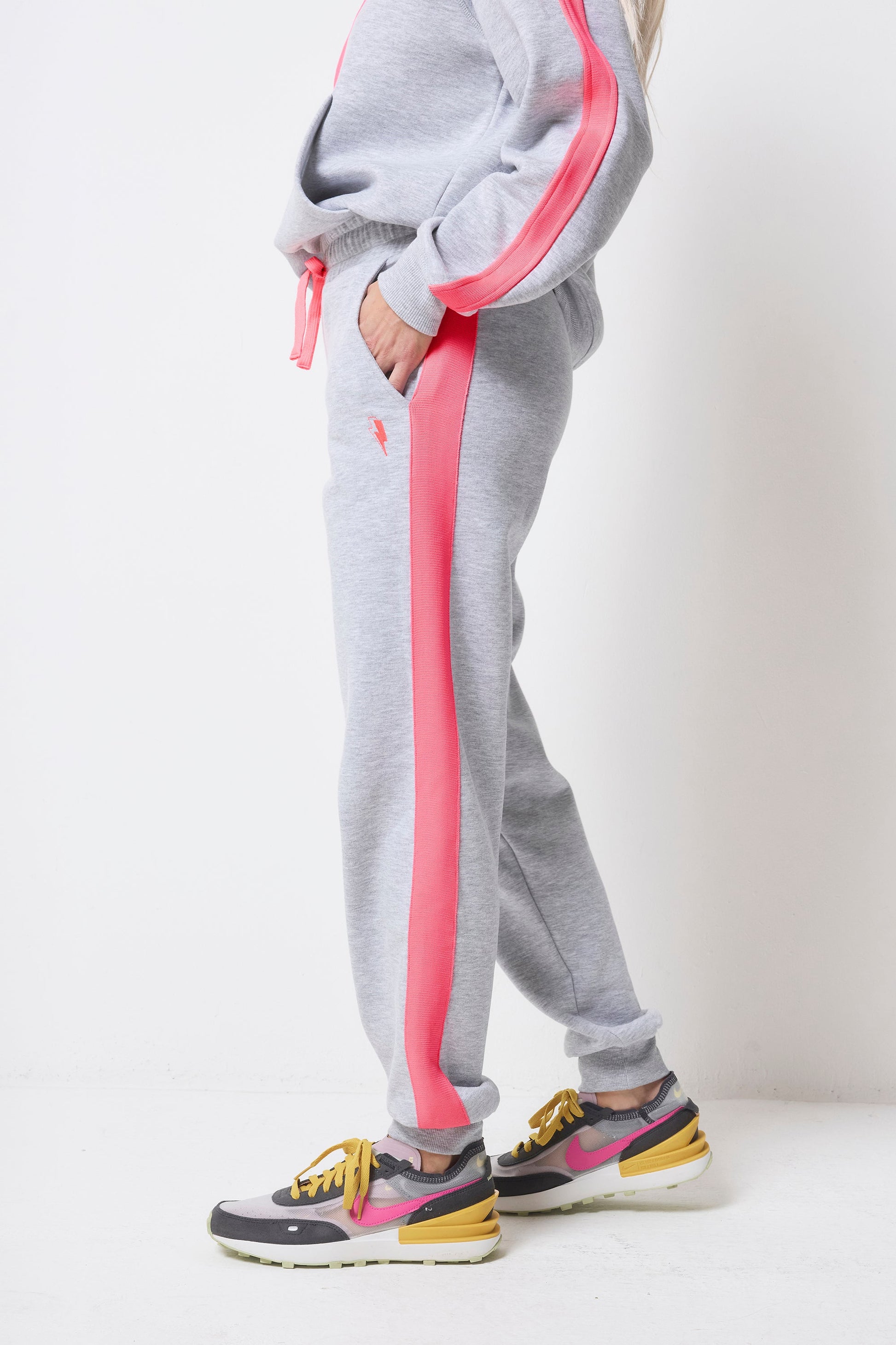 Light Grey Marl with Pink Colourblock Joggers