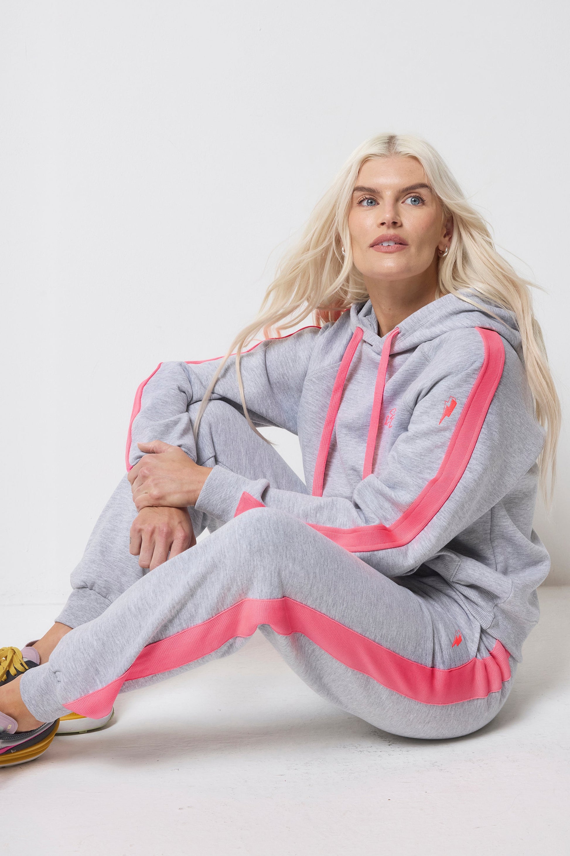 Light Grey Marl with Pink Colourblock Joggers
