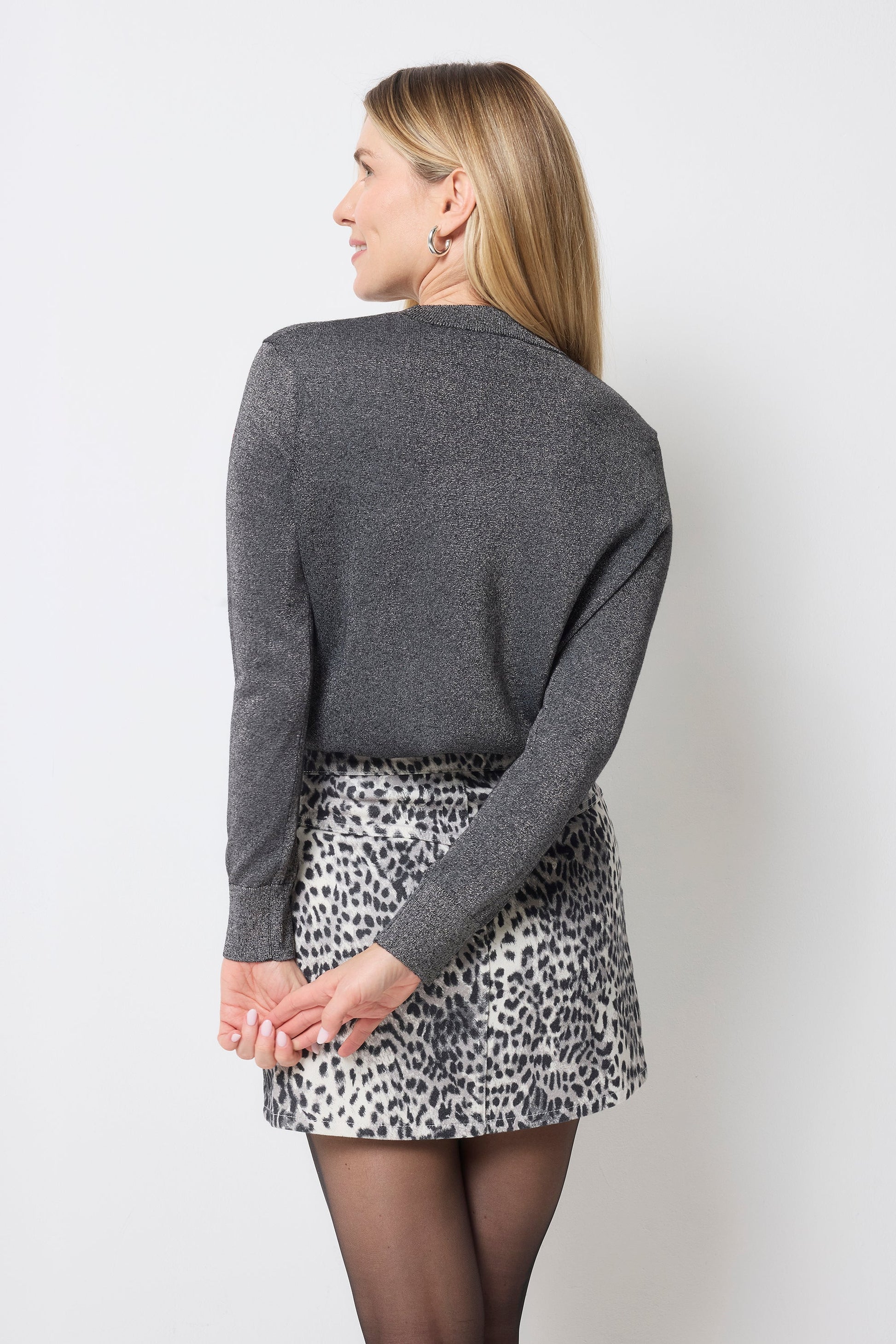 Grey with Black Smiley Face Metallic Knit Jumper